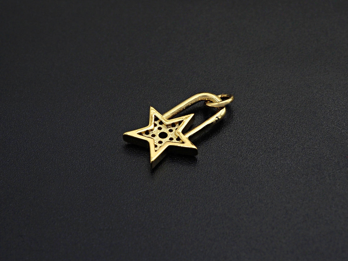 CZ Micro Pave Five Star Lock Pendant Charm, Cubic Zirconia Star Pendant, Gold Tone pendant, 11x16mm, sku#F1104