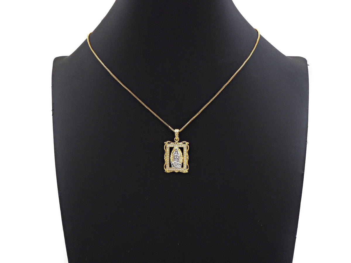 CZ Micro Pave Virgin Mary On European Rectangular Frame Charms, Dural Color Pendant,Sku#F1275C