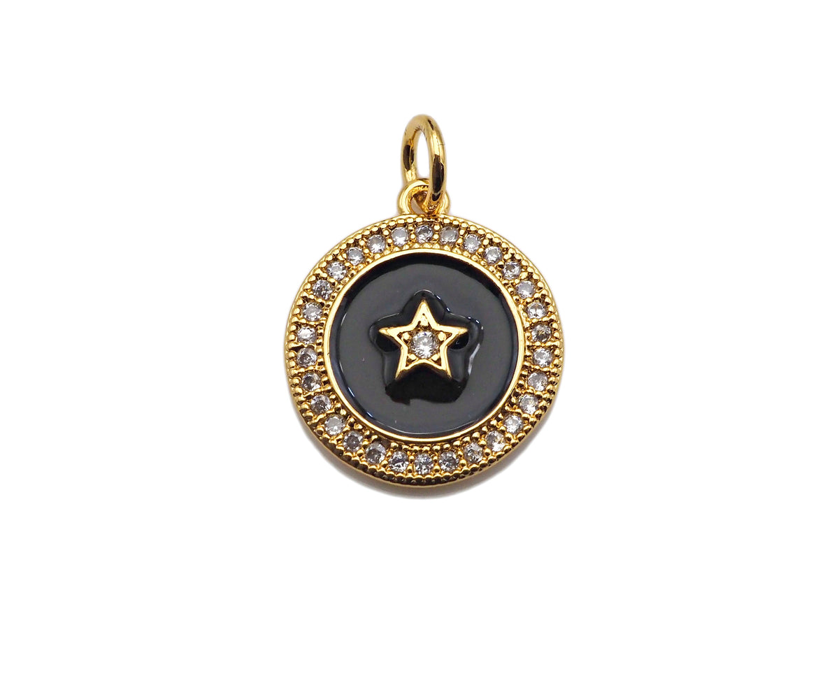 Enamel Colorful Five Star On Coin Pendant,CZ Micro Pave pendant,Enamel pendant,Enamel Jewelry, 14x16mm,sku#F1261