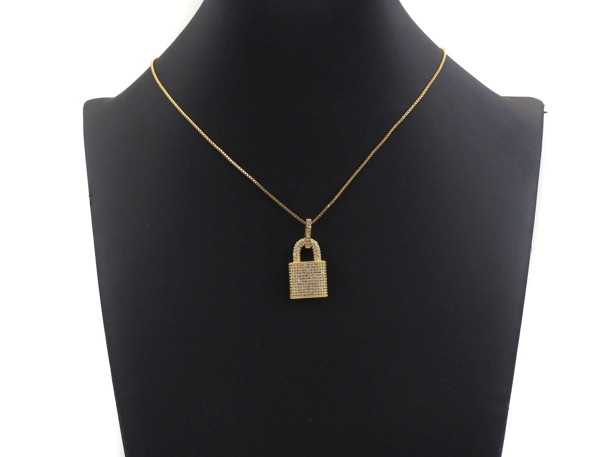 CZ Micro Pave Lock Shape Pendant, Dainty Gold Silver Lock Charm, Necklace Bracelet Charm Pendant,16x25mm,Sku#F1255