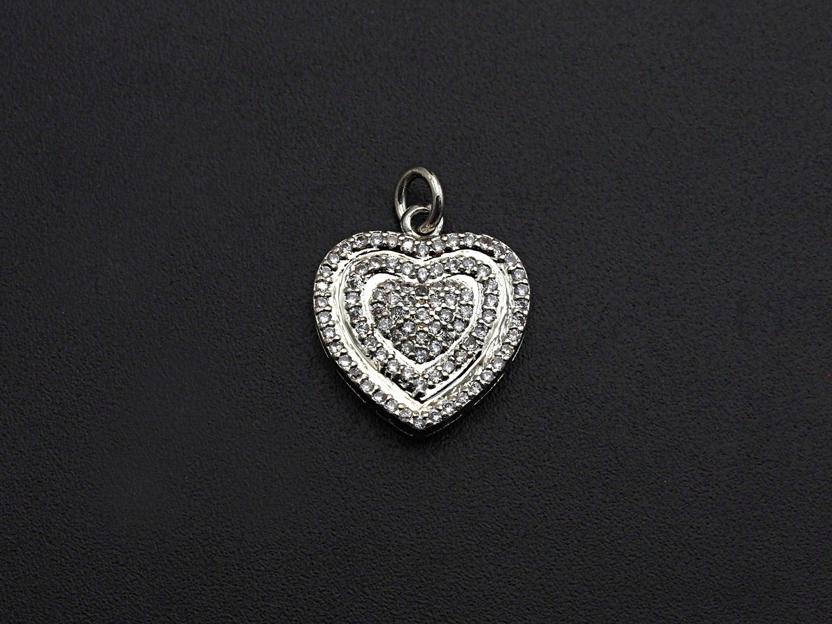 CZ Micro Pave Circled Heart Shaped Pendant/Charm, Heart Cubic Zirconia Pendant Charm, 15x22mm,sku#FH21