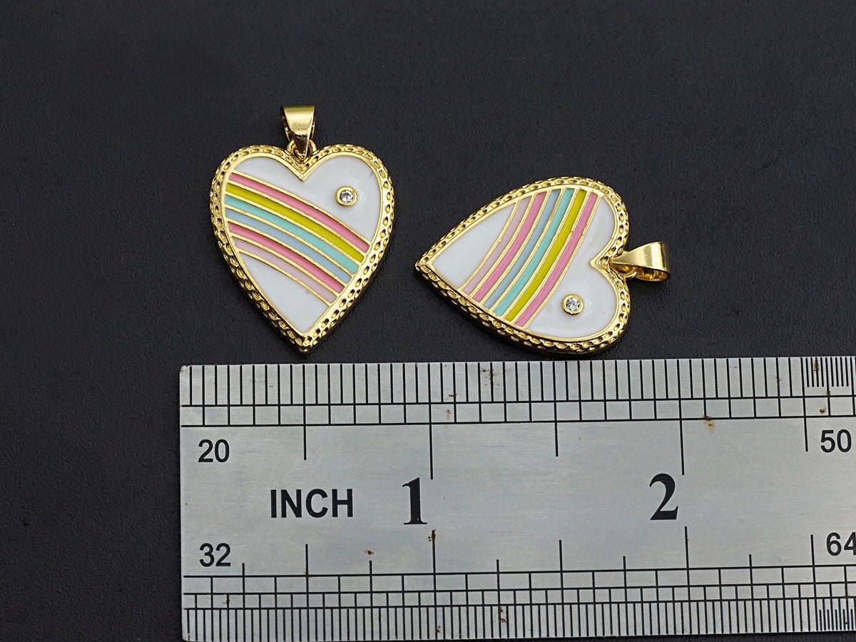 Enamel Colorful Rainbow Heart Shape Pendant,CZ Micro Pave Oil Drop pendant,Enamel pendant,Enamel Jewelry, 19x23mm,sku#F1070