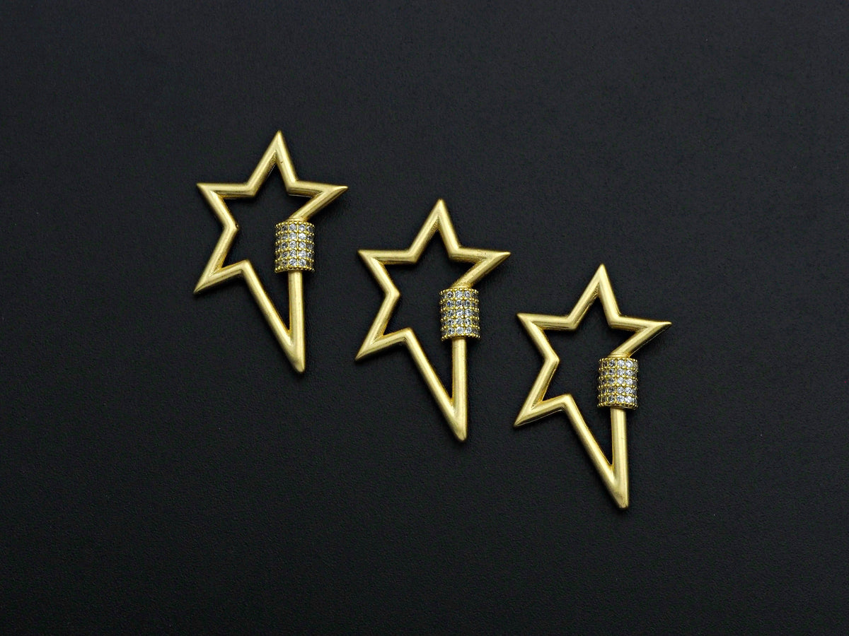 Matte Gold Clear CZ Micro pave Star Shape Clasp, CZ Pave Clasp, Matte Light Gold Carabiner Clasp, 21x32mm, sku#H201