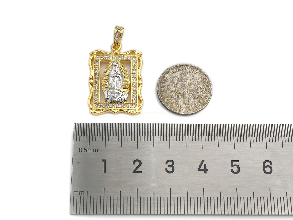 CZ Micro Pave Virgin Mary On European Rectangular Frame Charms, Dural Color Pendant,Sku#F1275C