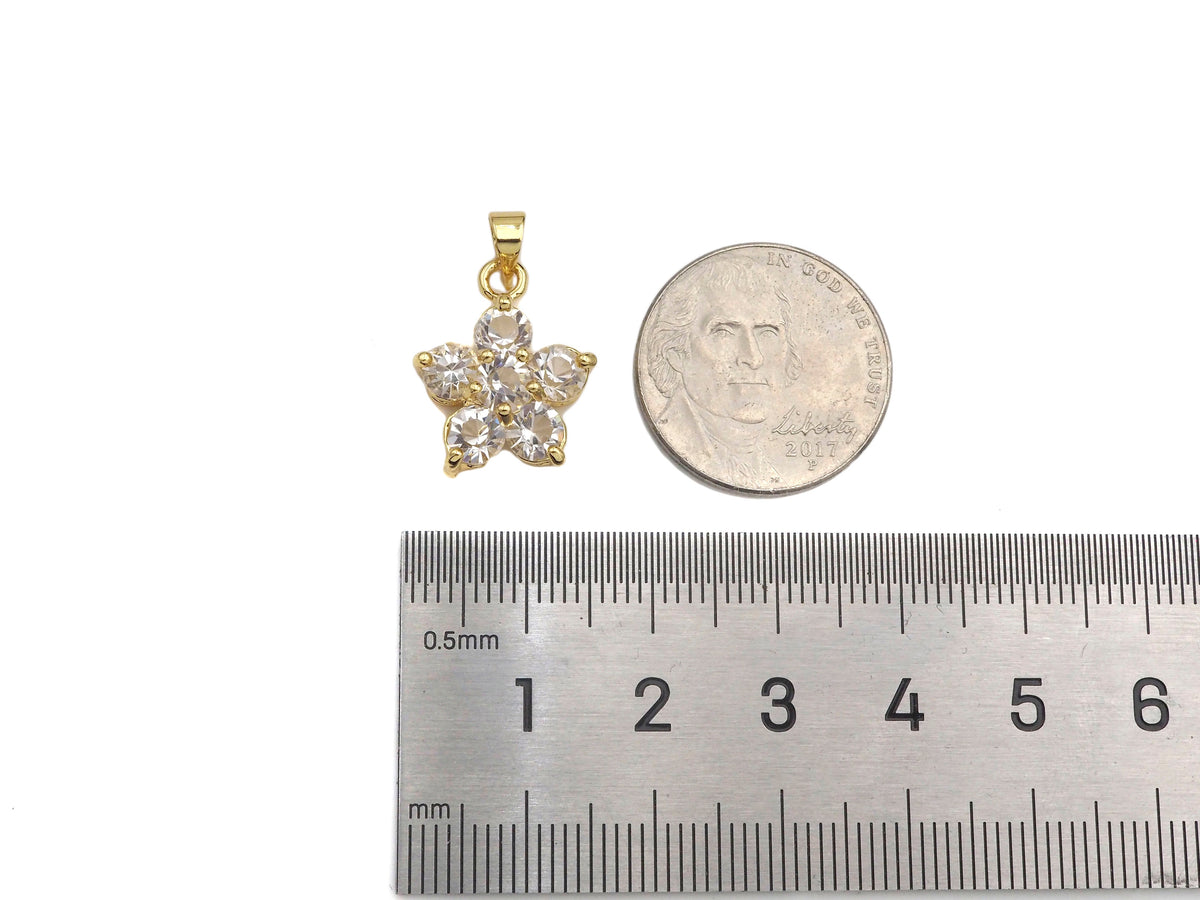 CZ Micro Pave Flower Shape Pendant,Cubic ZirconiaGold/silver Charm, Necklace Bracelet Charm Pendant, 14x18mm, Sku#F1396