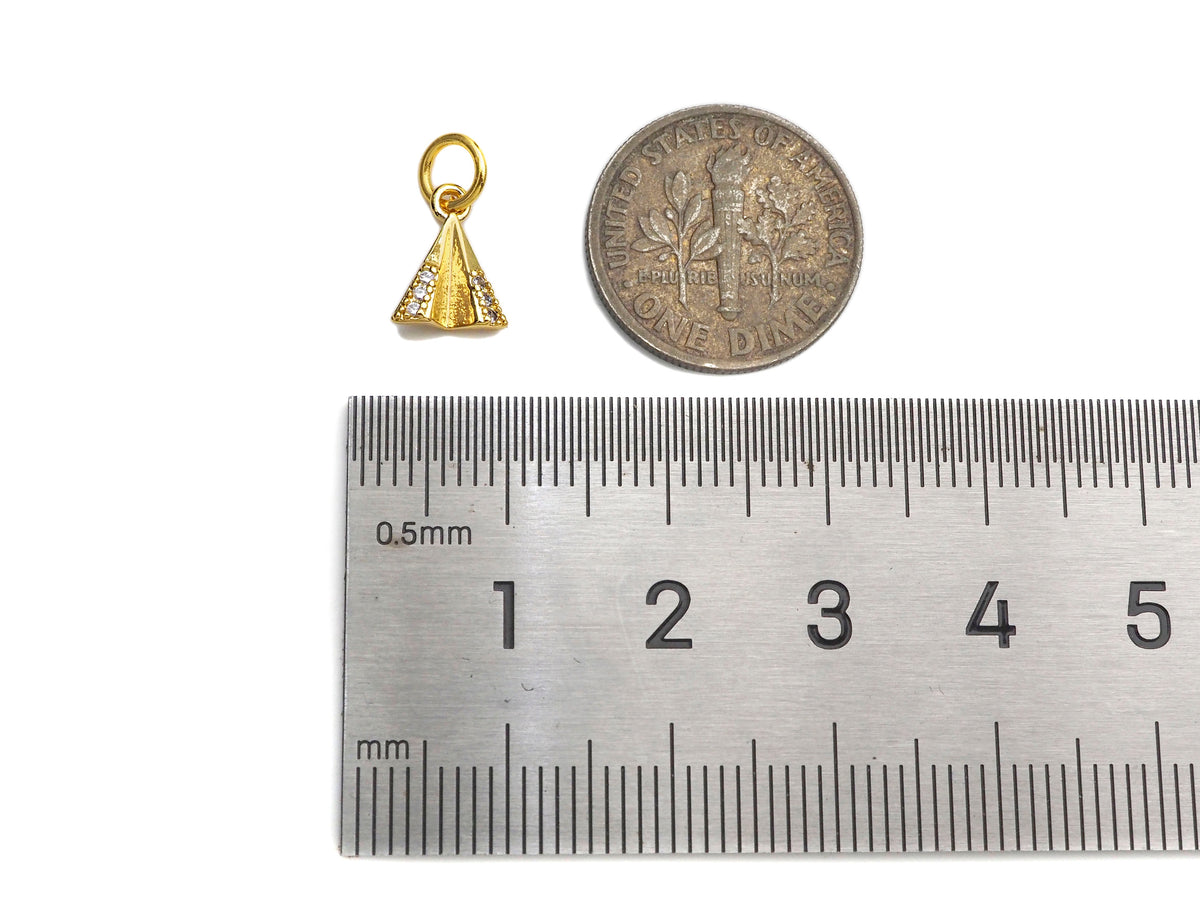 CZ Micro Pave Dainty Gold Triangle Charms, Dainty Pyramid Charms,  Sku#F1343C