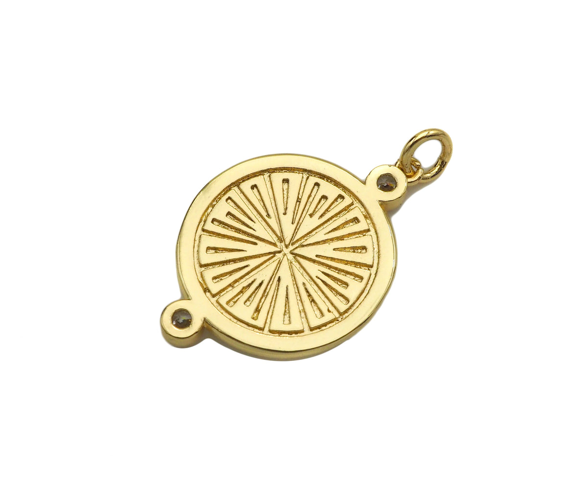 CZ Micro Pave Bee Crown On Round Coin Pendant/Charm, Bracelet Necklace CZ  Round Pendant Charm, Silver/Gold Tone,18x26mm,Sku#L460