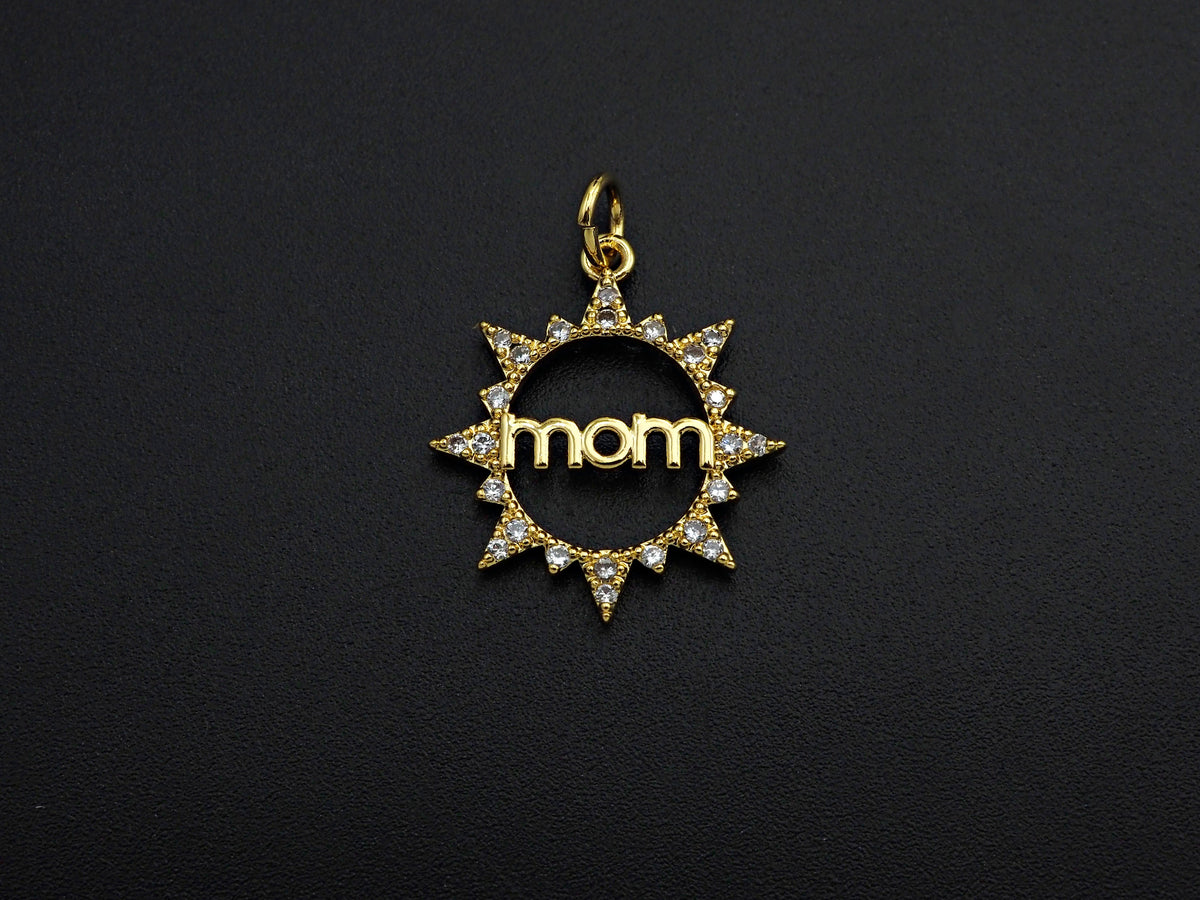 CZ Micro Pave Mama On Round Ring Charm Pendant,Round Cubic Zirconia Pendant,DIY Mother's Day Gift, 18x20mm,Sku#F1105