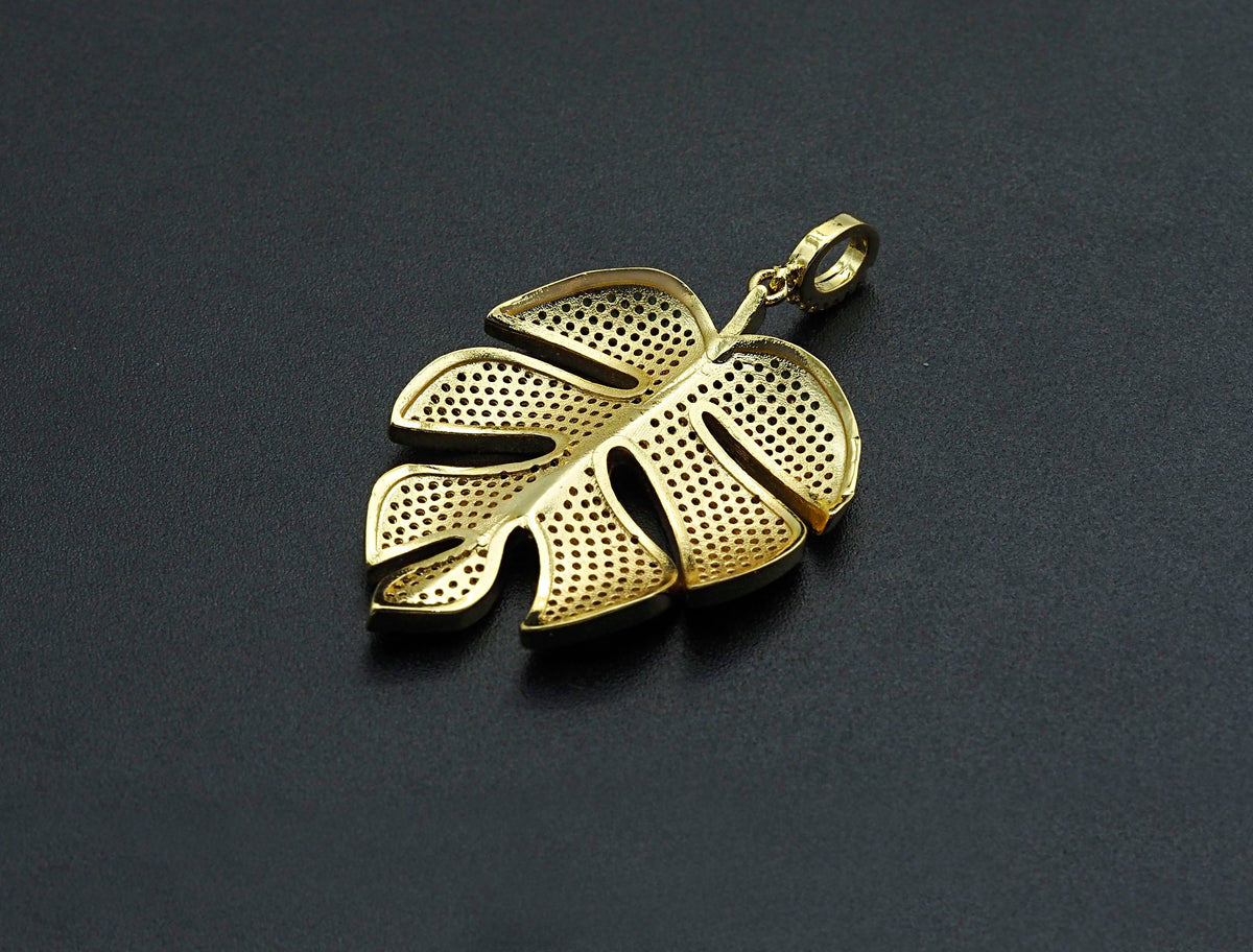 Green CZ Micro Pave Large Leaf  Pendant/Charm, Leaf Cubic Zirconia Pendant, 31x42mm,Sku#F1071