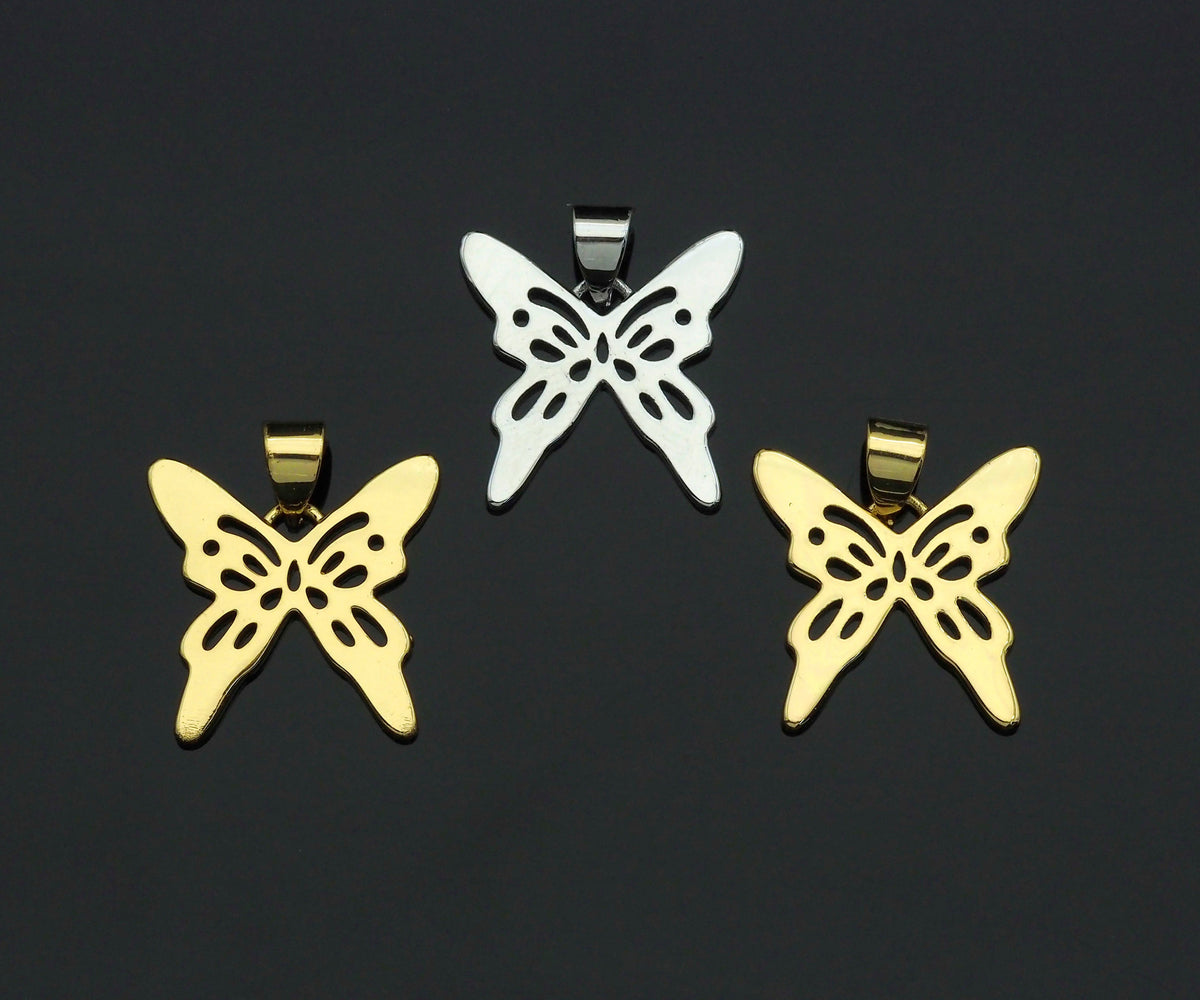 18K Gold Silver Butterfly Charms, Dainty Charms, Butterfly Pendant, Butterfly Necklace Charms, 17mm, Sku#F1298
