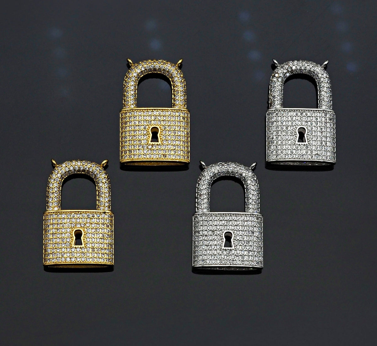 CZ Micro Pave Lock Shape Pendant, Dainty Gold Silver Lock Charm,Necklace Bracelet Charm Pendant, 16x26mm,Sku#F1256