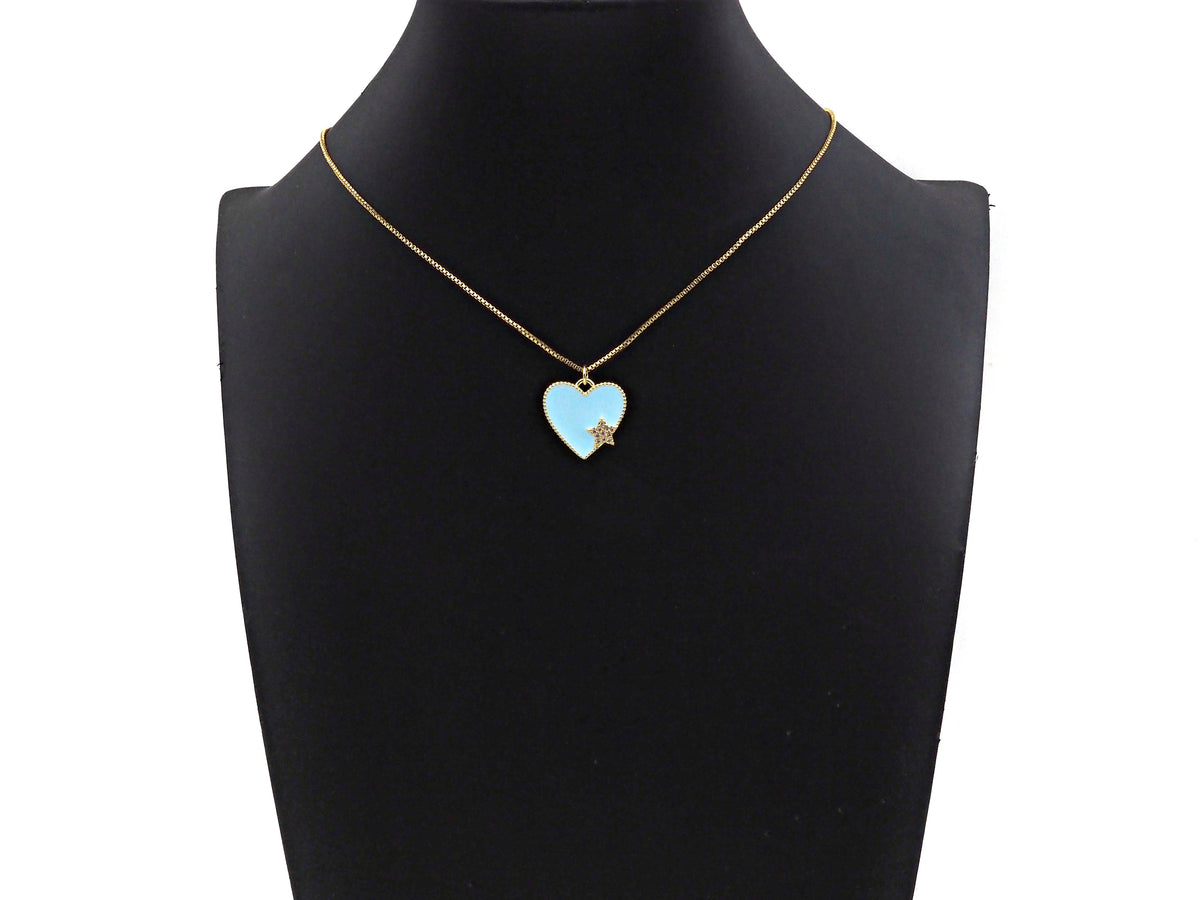 Clear Micro Pave CZ  Star On Enamel Heart Pendant with Gold Finish,Red Blue White Enamel Heart, Colorful Enamel Heart, 20x20mm, sku#LK164