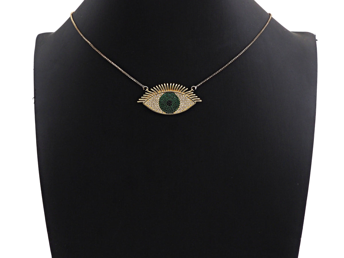 CZ Micro Pave Cobalt/Fuchsia/Green Evil Eye Pendant, SKU#F1134C