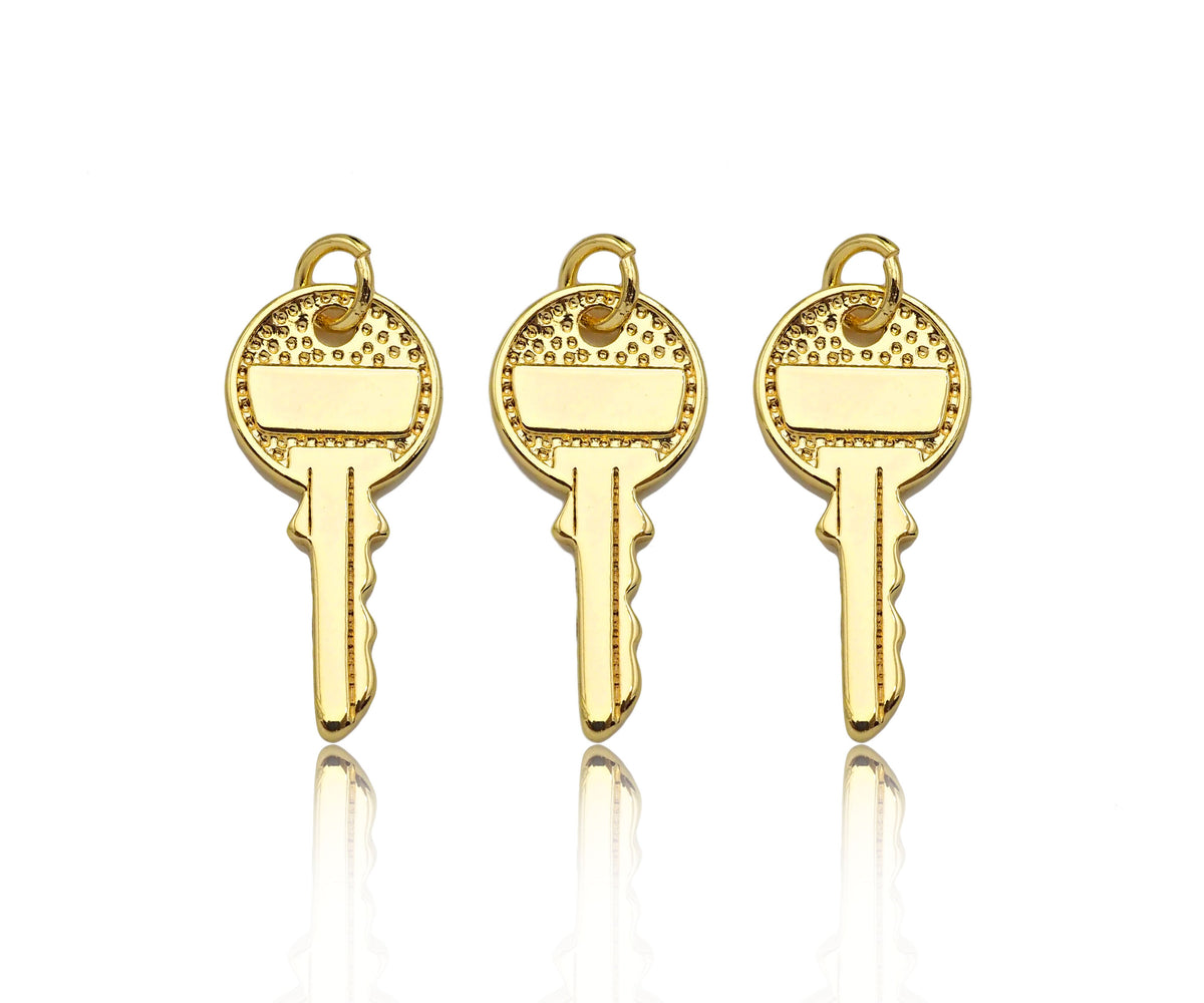 18K Gold Key Shape Pendant, Gold Charm, SKU#FH162