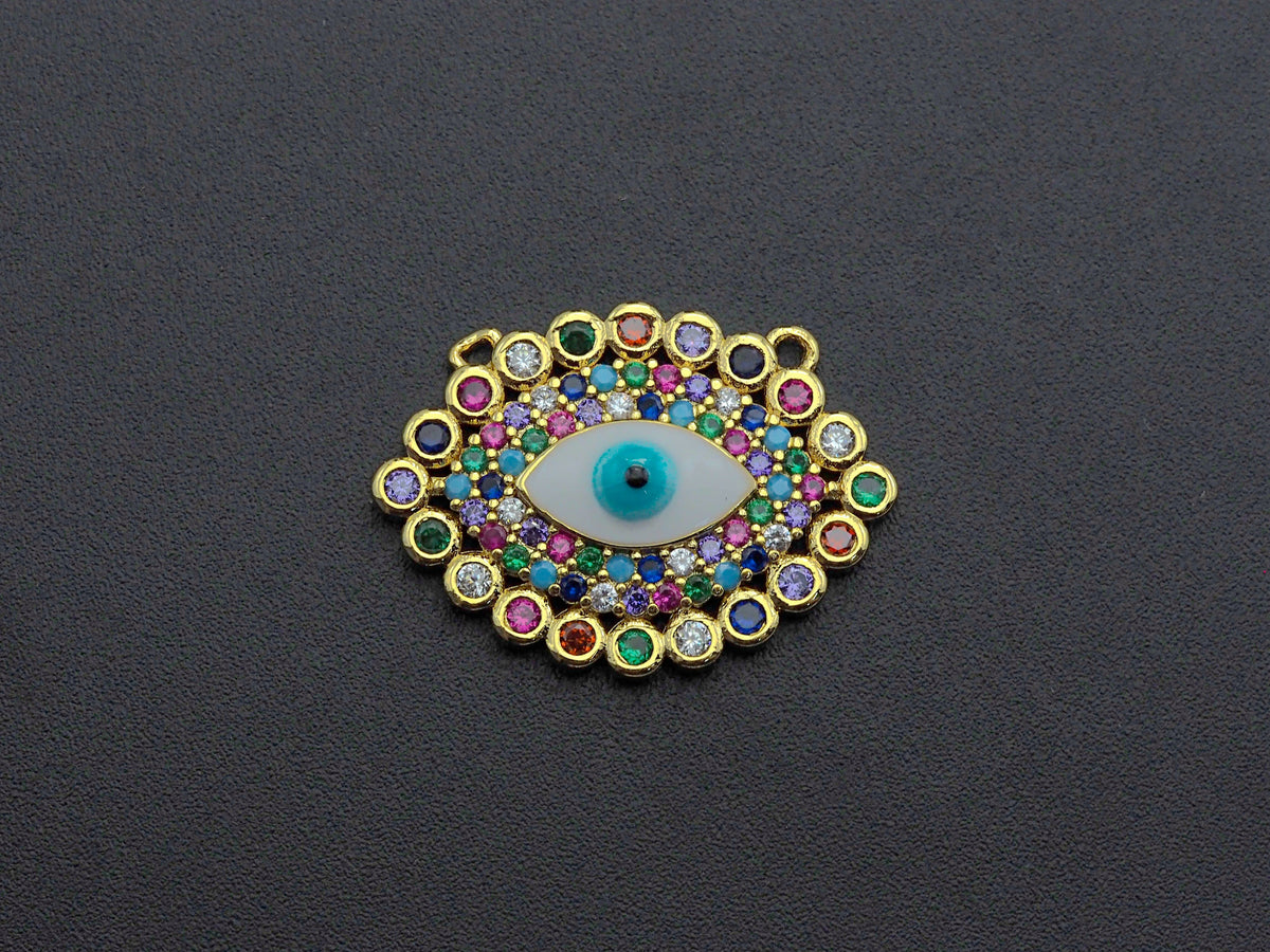 Enamel Colorful Evil Eye Rainbow CZ Pendant,CZ Micro Pave Oil Drop pendant,Enamel CZ pave Jewelry, 21x29mm, sku#F1072