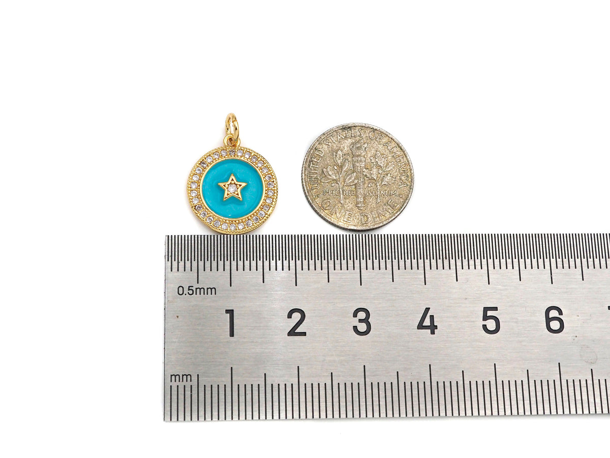Enamel Colorful Five Star On Coin Pendant,CZ Micro Pave pendant,Enamel pendant,Enamel Jewelry, 14x16mm,sku#F1261