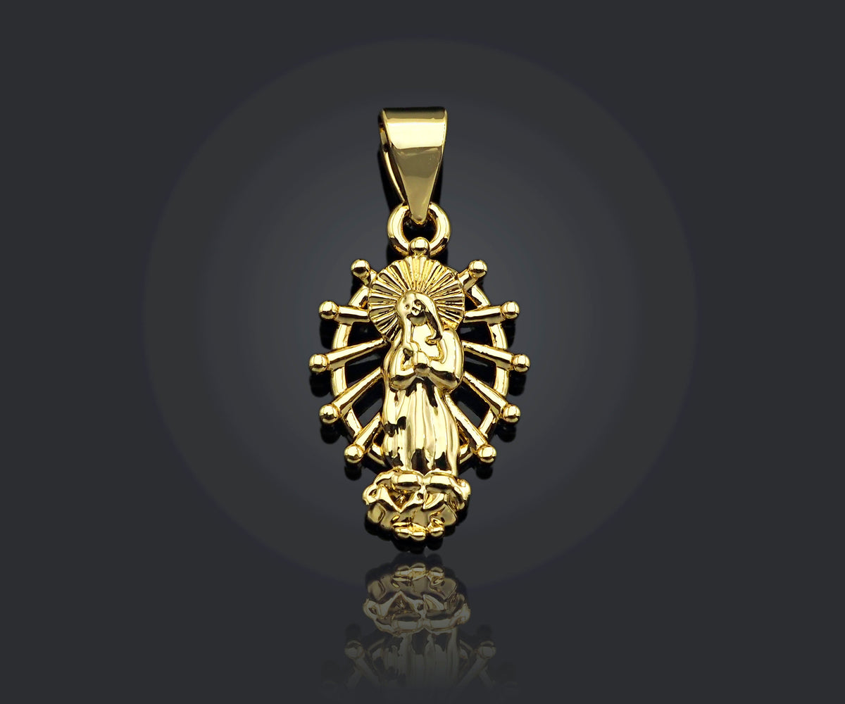 CZ Micro Pave Virgin Mary On Oval  Stand Shaped Pendant/Charm,24K Gold Cubic Zirconia Pendant Charm,11x18mm,sku#F1262