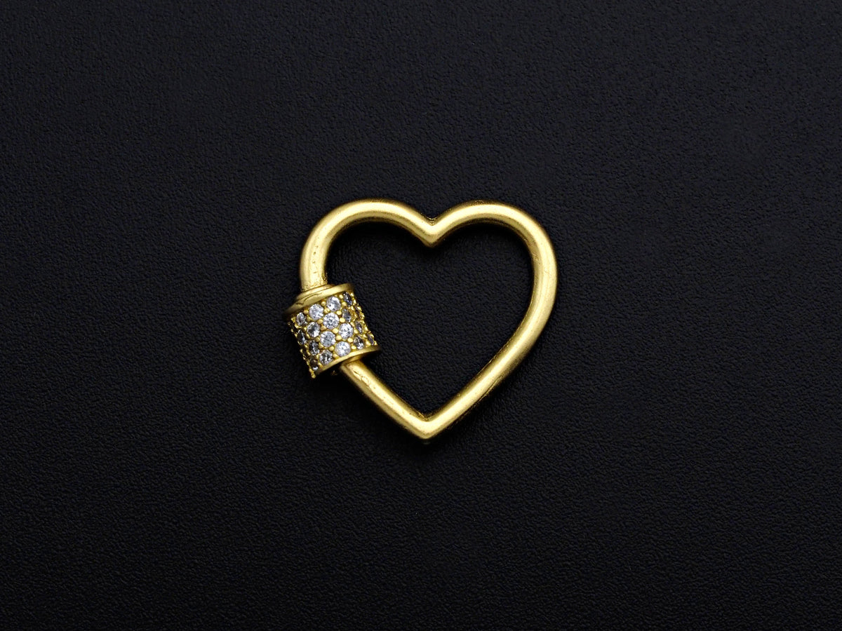 Clear CZ Micro pave Heart Shape Clasp, CZ Pave Heart Clasp, 18K Matte Gold Carabiner Clasp, heart clasp, 18mm, sku#H203