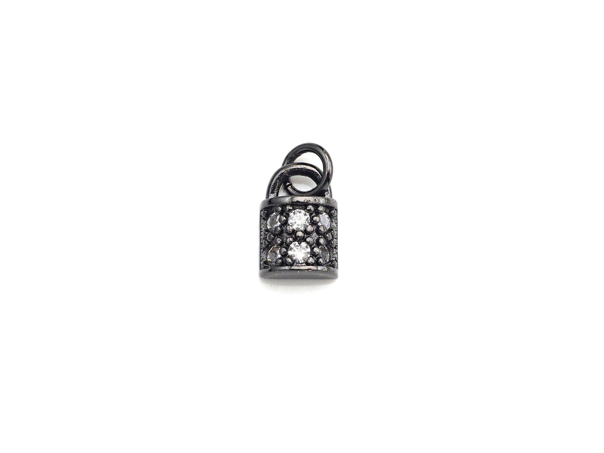 CZ Micro Pave Lock Pendant/Charm, Clear Cubic Zirconia Pave Charm, Silver/Gold/Rose Gold/Black Plated, 7x10mm, sku#F1135