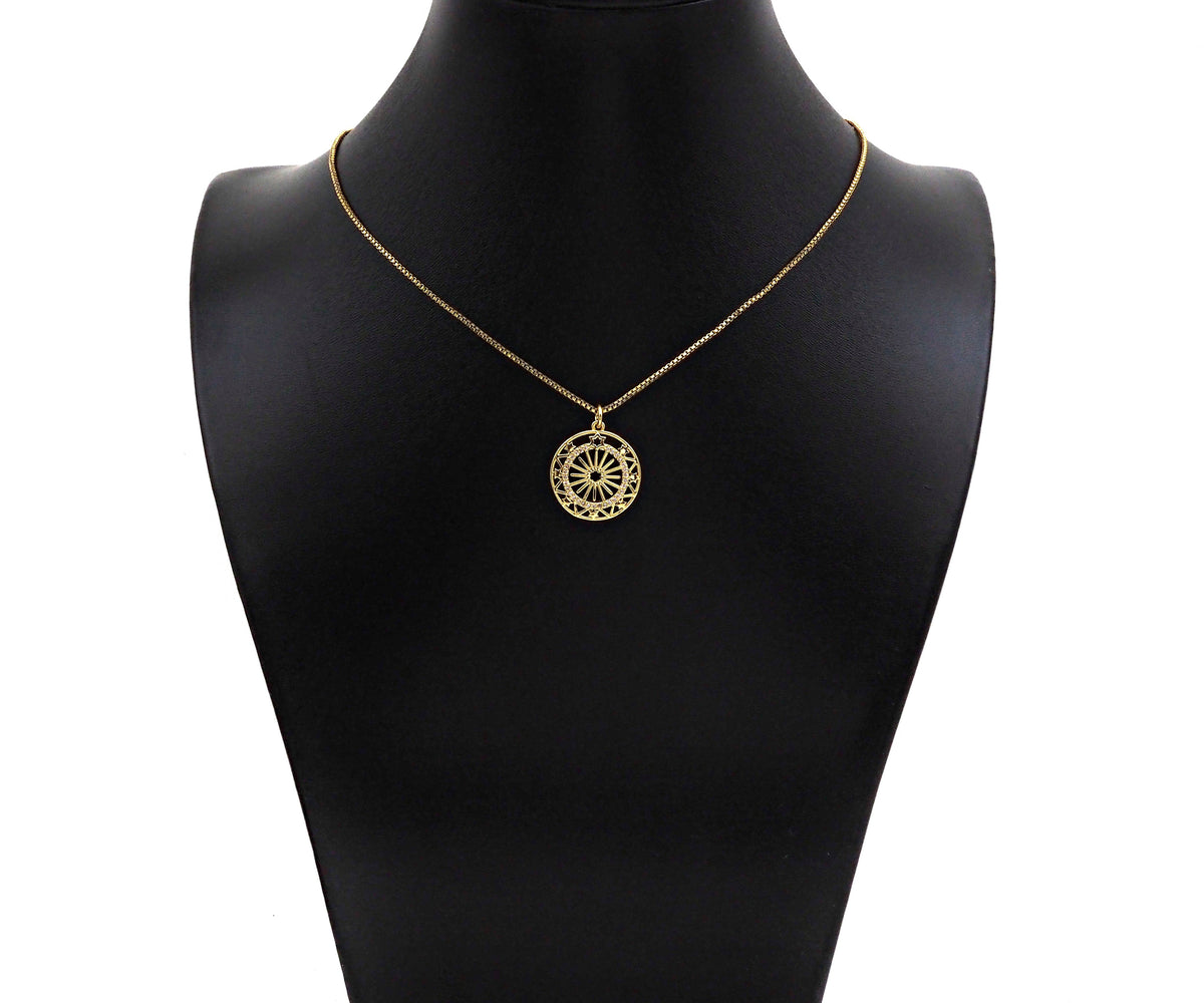 CZ Micro Pave Hollow Out Flower On Round Shape Pendant/Charm, Sku#F1366C
