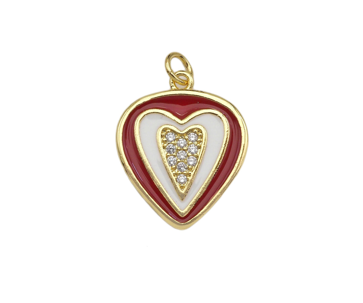 Clear Micro Pave CZ Heart On Round Coin Enamel Heart Pendant, Colorful Enamel Heart, Double Heart Pendant,18x22mm, sku#LK165