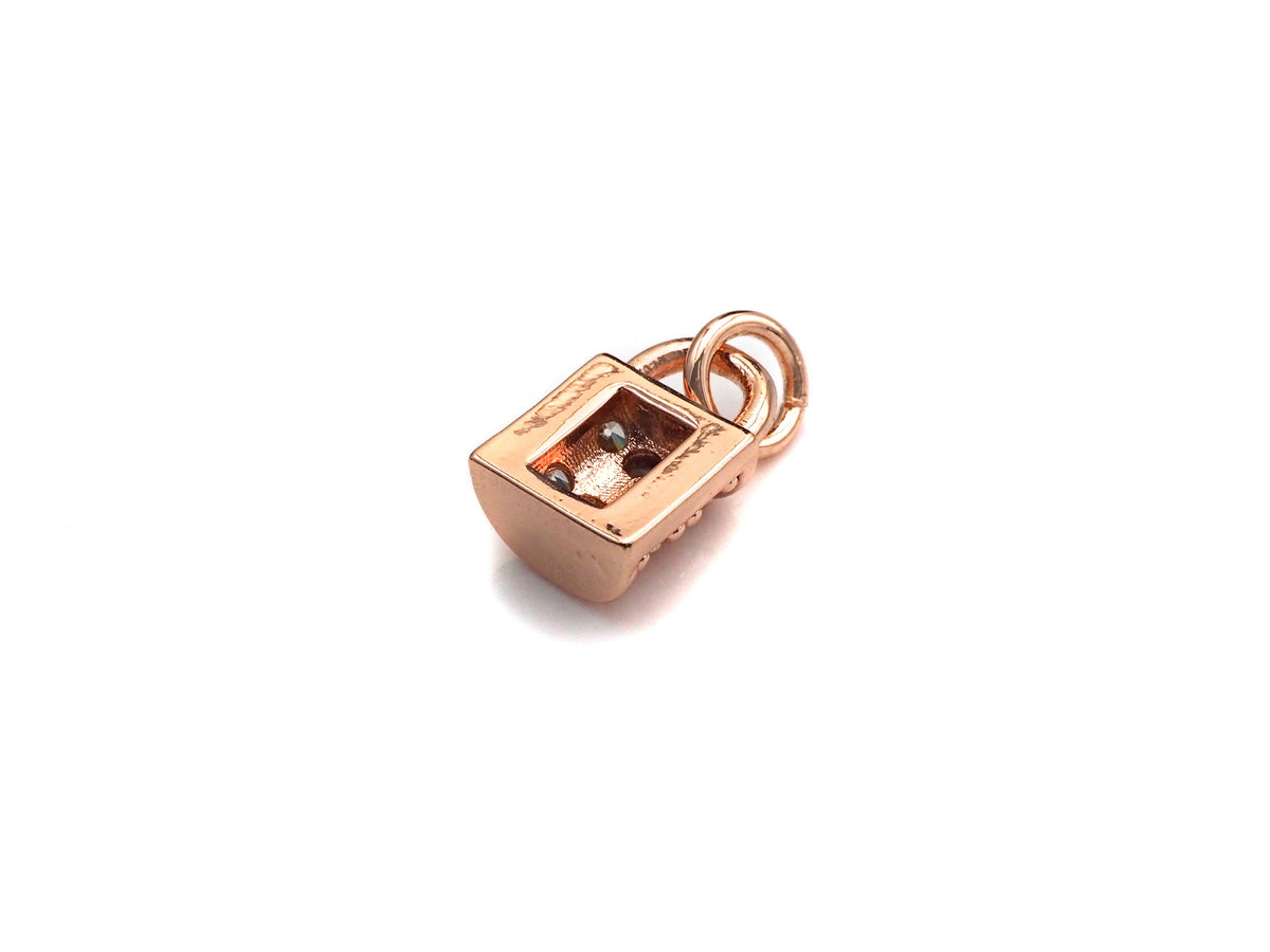 CZ Micro Pave Lock Pendant/Charm, Clear Cubic Zirconia Pave Charm, Silver/Gold/Rose Gold/Black Plated, 7x10mm, sku#F1135