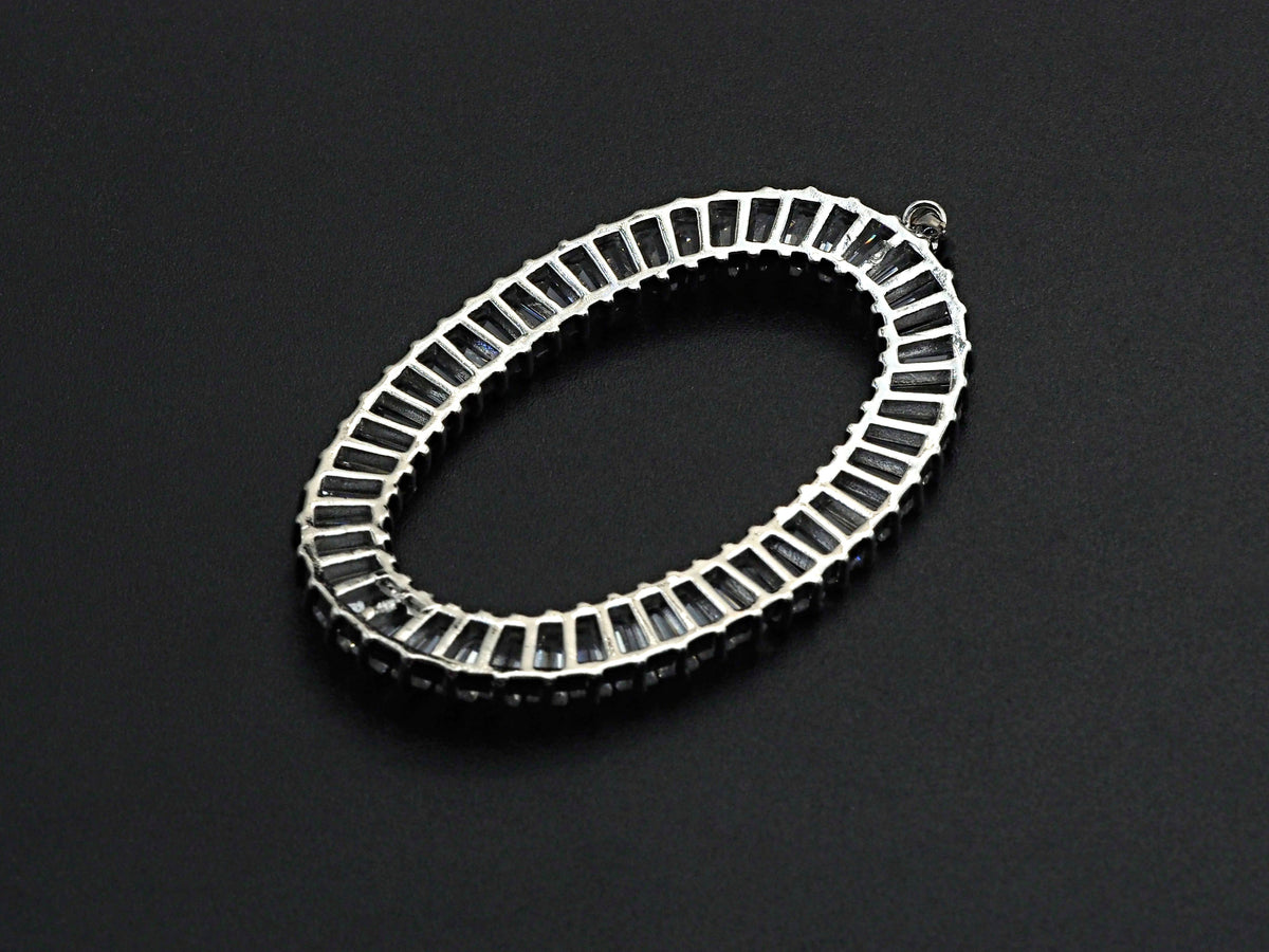 Large Micro Pave Bagette CZ Oval Pendant, Cubic Zirconia  O Shape Pendant, Silver/Gold Tone, 39x62mm, Sku#FH82