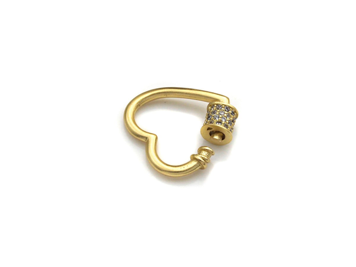 Clear CZ Micro pave Heart Shape Clasp, CZ Pave Heart Clasp, 18K Matte Gold Carabiner Clasp, heart clasp, 18mm, sku#H203