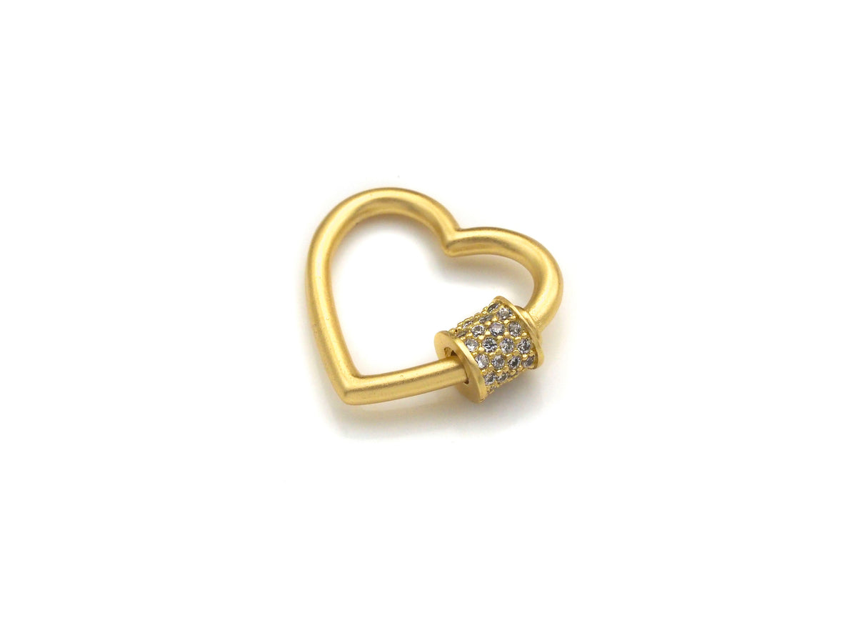 Clear CZ Micro pave Heart Shape Clasp, CZ Pave Heart Clasp, 18K Matte Gold Carabiner Clasp, heart clasp, 18mm, sku#H203