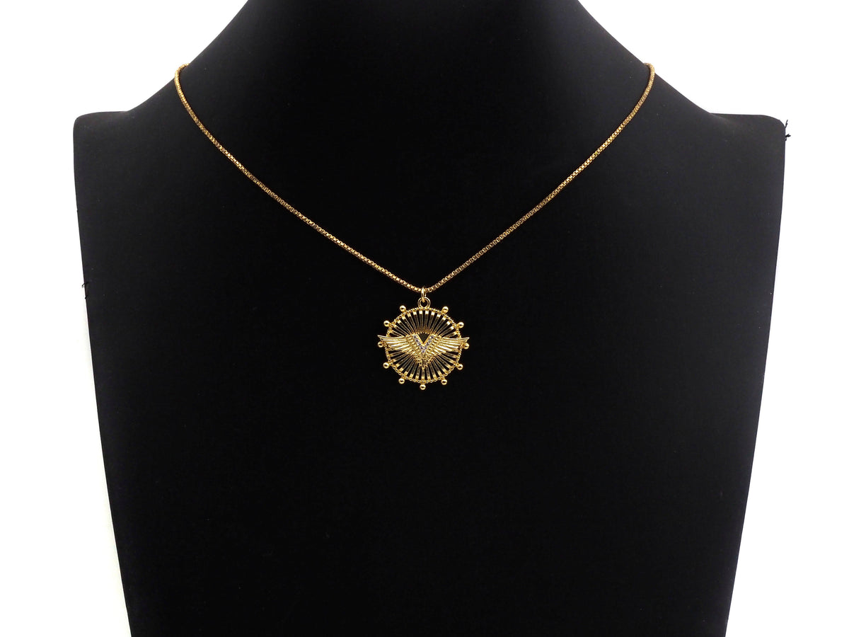 CZ Micro Pave Medallion Wing Pendant/Charm, 25x26mm, Sku#FH22
