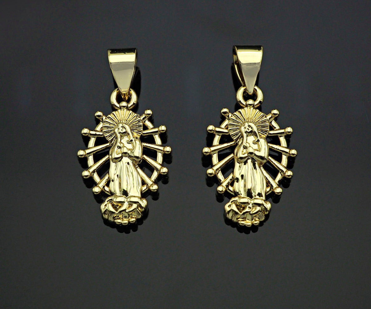 CZ Micro Pave Virgin Mary On Oval  Stand Shaped Pendant/Charm,24K Gold Cubic Zirconia Pendant Charm,11x18mm,sku#F1262
