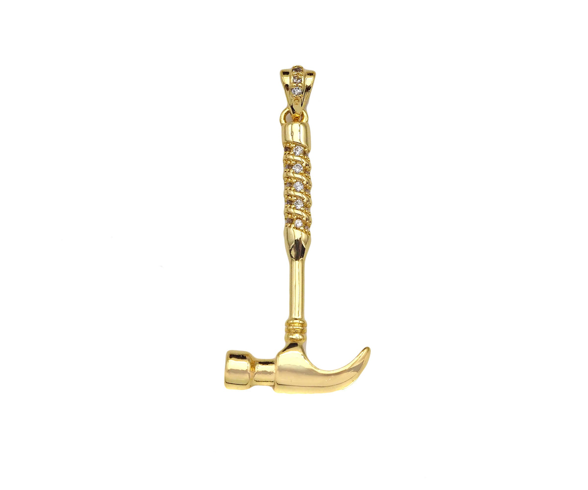 18K Gold Hammer Shape Pendant, Necklace Bracelet Charm Pendant,15x40mm,Sku#FH163