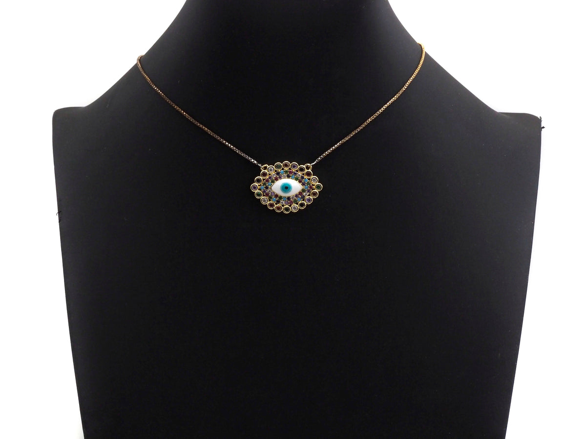 Enamel Colorful Evil Eye Rainbow CZ Pendant,CZ Micro Pave Oil Drop pendant,Enamel CZ pave Jewelry, 21x29mm, sku#F1072