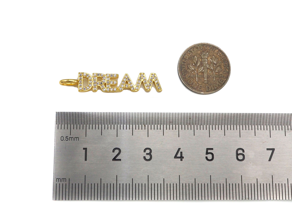 CZ Micro Pave Dream Word Pendant/Charm,Cubic Zirconia Charm, Necklace Bracelet Charm Pendant,6x34mm, Sku#Z1289
