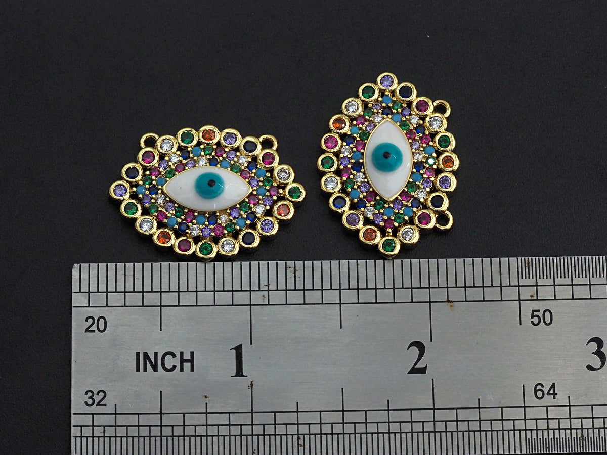 Enamel Colorful Evil Eye Rainbow CZ Pendant,CZ Micro Pave Oil Drop pendant,Enamel CZ pave Jewelry, 21x29mm, sku#F1072