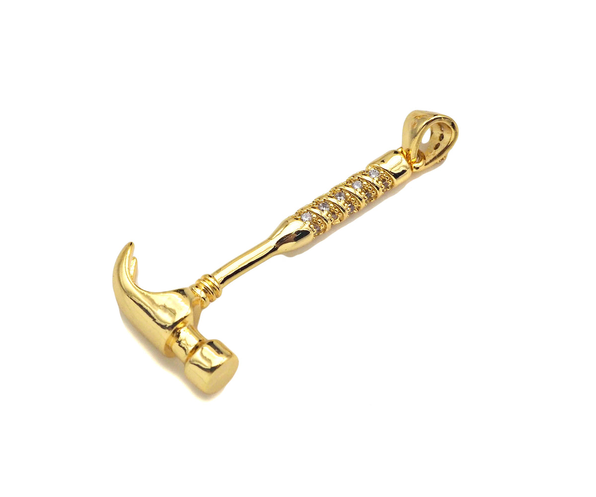 18K Gold Hammer Shape Pendant, Necklace Bracelet Charm Pendant,15x40mm,Sku#FH163