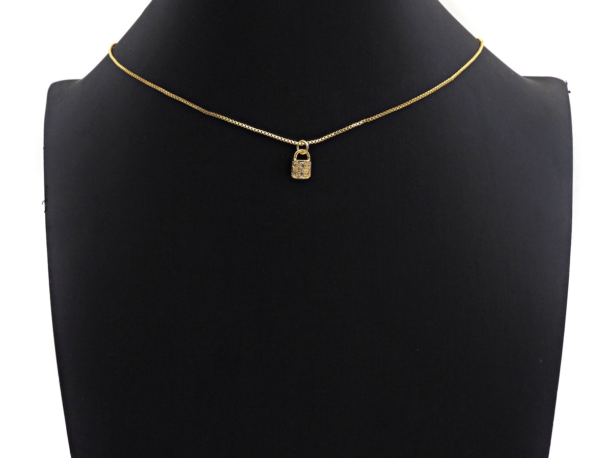 CZ Micro Pave Lock Pendant/Charm, Clear Cubic Zirconia Pave Charm, Silver/Gold/Rose Gold/Black Plated, 7x10mm, sku#F1135