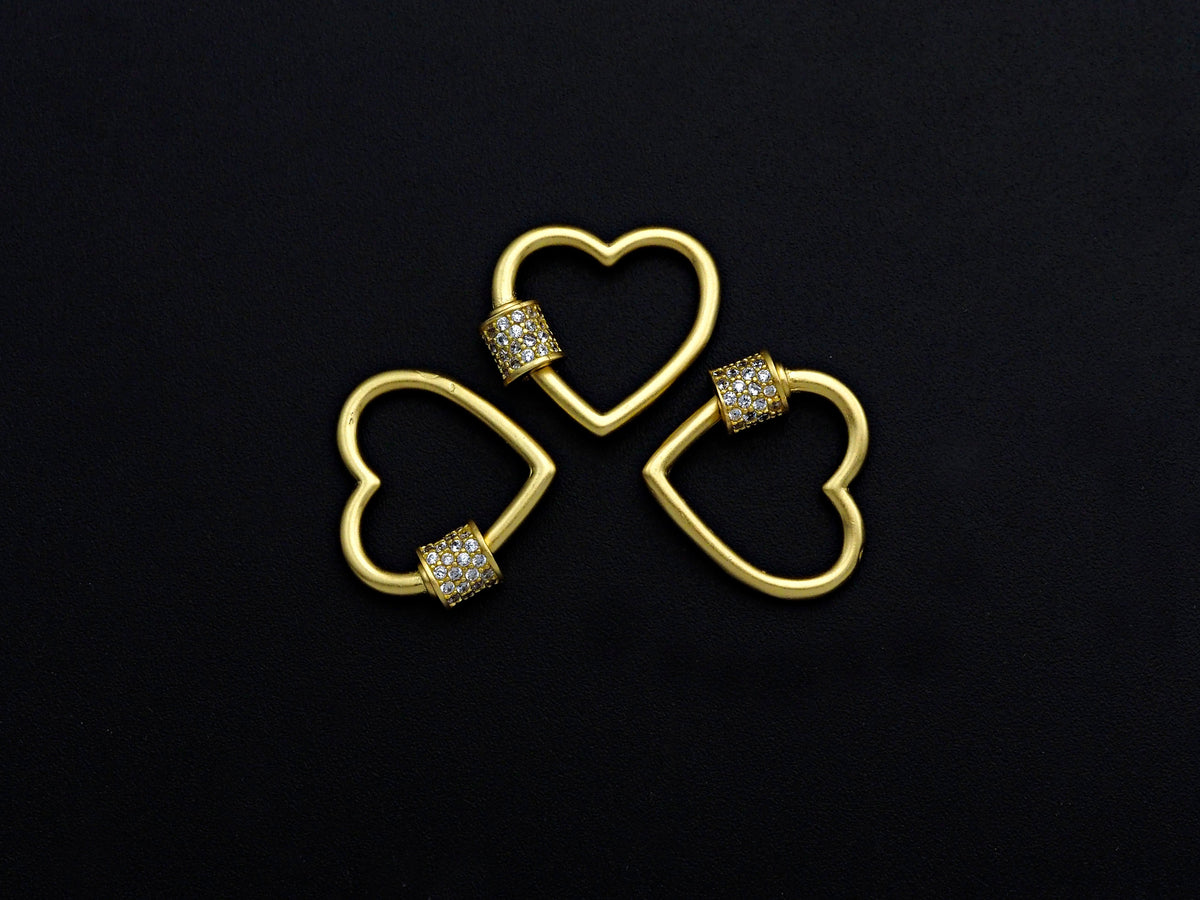 Clear CZ Micro pave Heart Shape Clasp, CZ Pave Heart Clasp, 18K Matte Gold Carabiner Clasp, heart clasp, 18mm, sku#H203