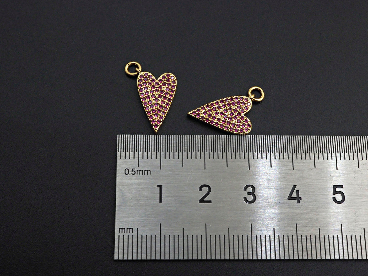 Fuchsia CZ Micro Pave Heart Pendant, Cubic Zirconia Heart Pendant, Gold Tone pendant,9x16mm, sku#F1120