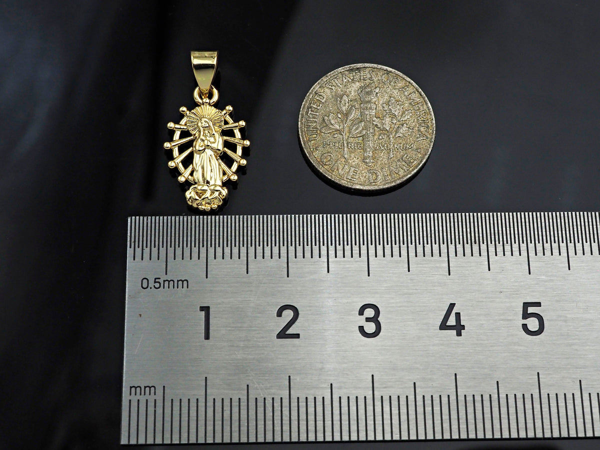 CZ Micro Pave Virgin Mary On Oval  Stand Shaped Pendant/Charm,24K Gold Cubic Zirconia Pendant Charm,11x18mm,sku#F1262