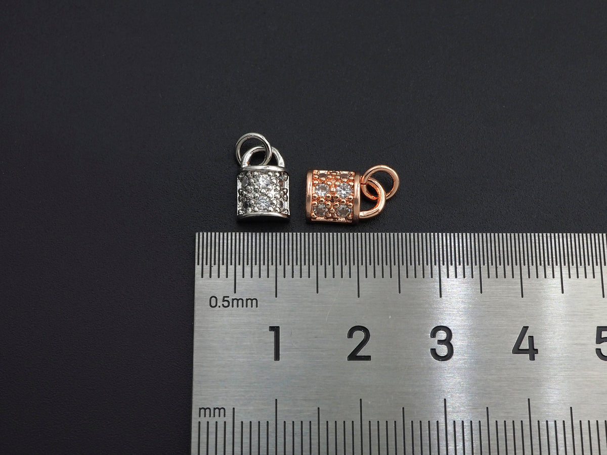 CZ Micro Pave Lock Pendant/Charm, Clear Cubic Zirconia Pave Charm, Silver/Gold/Rose Gold/Black Plated, 7x10mm, sku#F1135