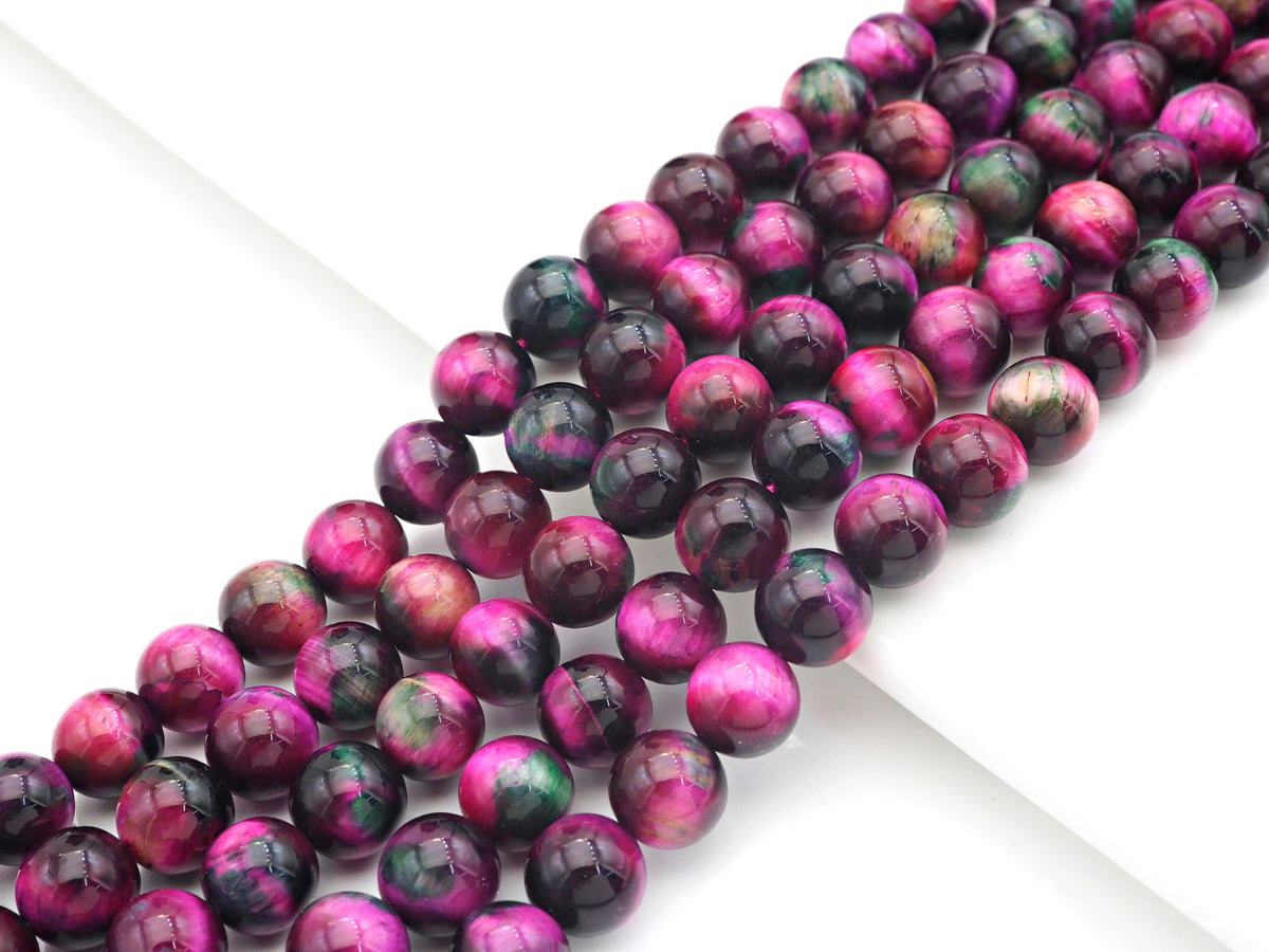 NEW COLOR!! Natural High Quality Fuchsia Green Tiger Eye Beads,6mm/8mm/10mm/12mm Round Smooth,Fuchsia Green,15.5" Full Strand,Sku#UA216