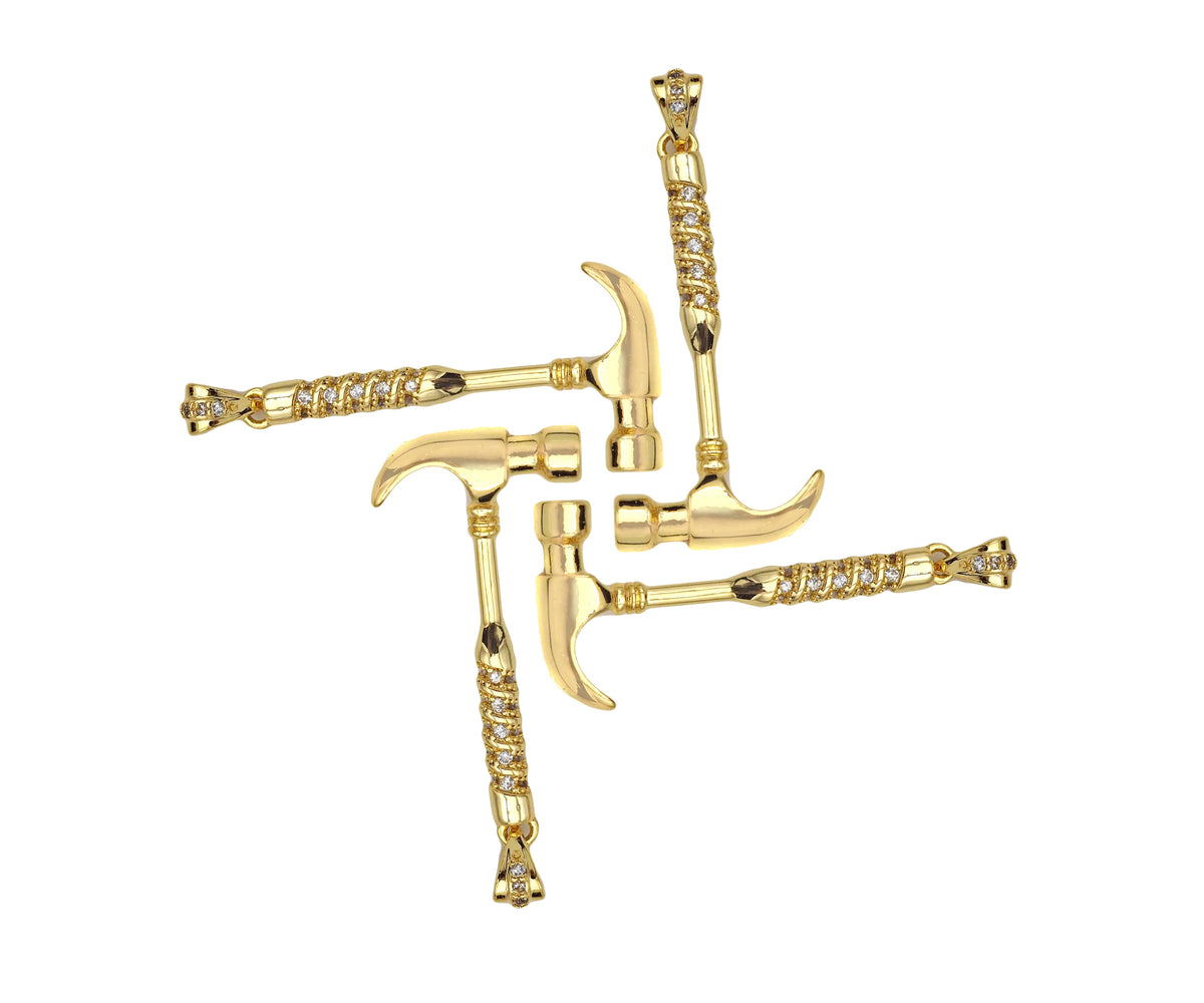 18K Gold Hammer Shape Pendant, Necklace Bracelet Charm Pendant,15x40mm,Sku#FH163