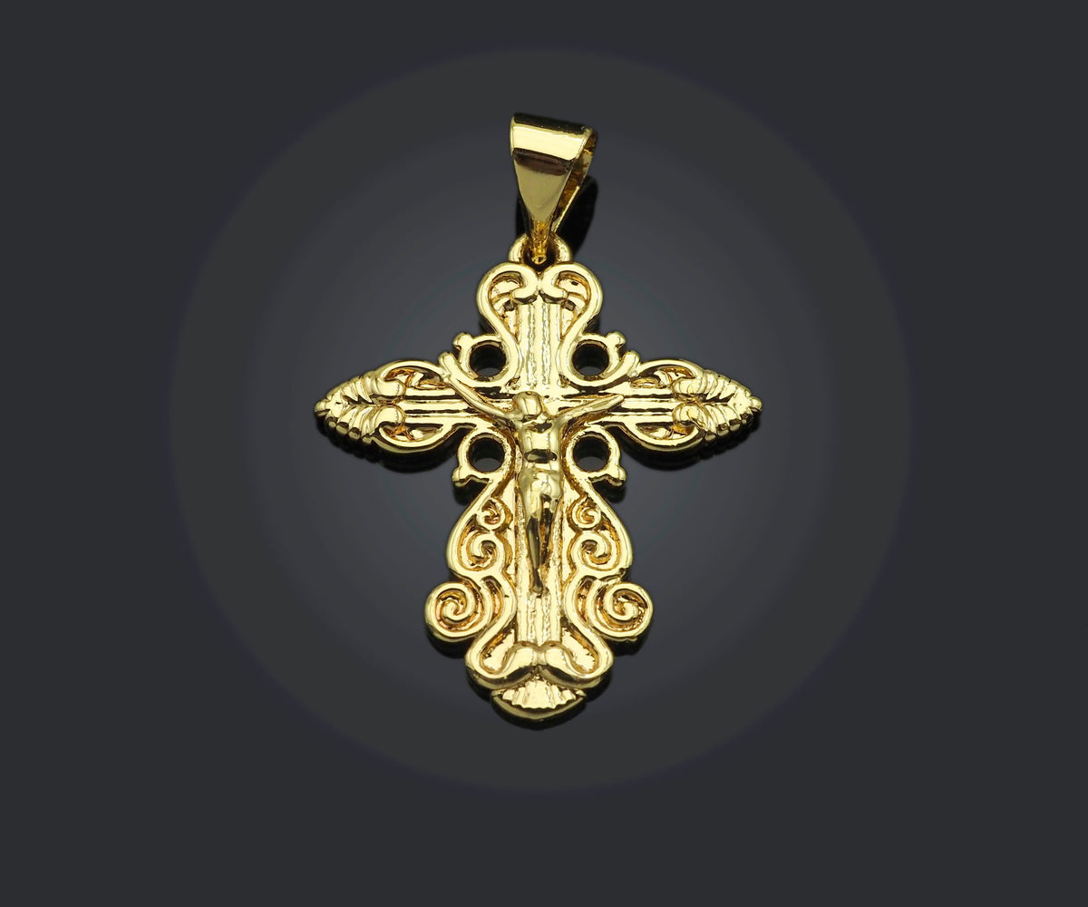 CZ Micro Pave Jesus Figure Ankh Cross Shaped Pendant/Charm,24K Gold Radiate Cubic Zirconia Pendant Charm,19x22mm,sku#F1263