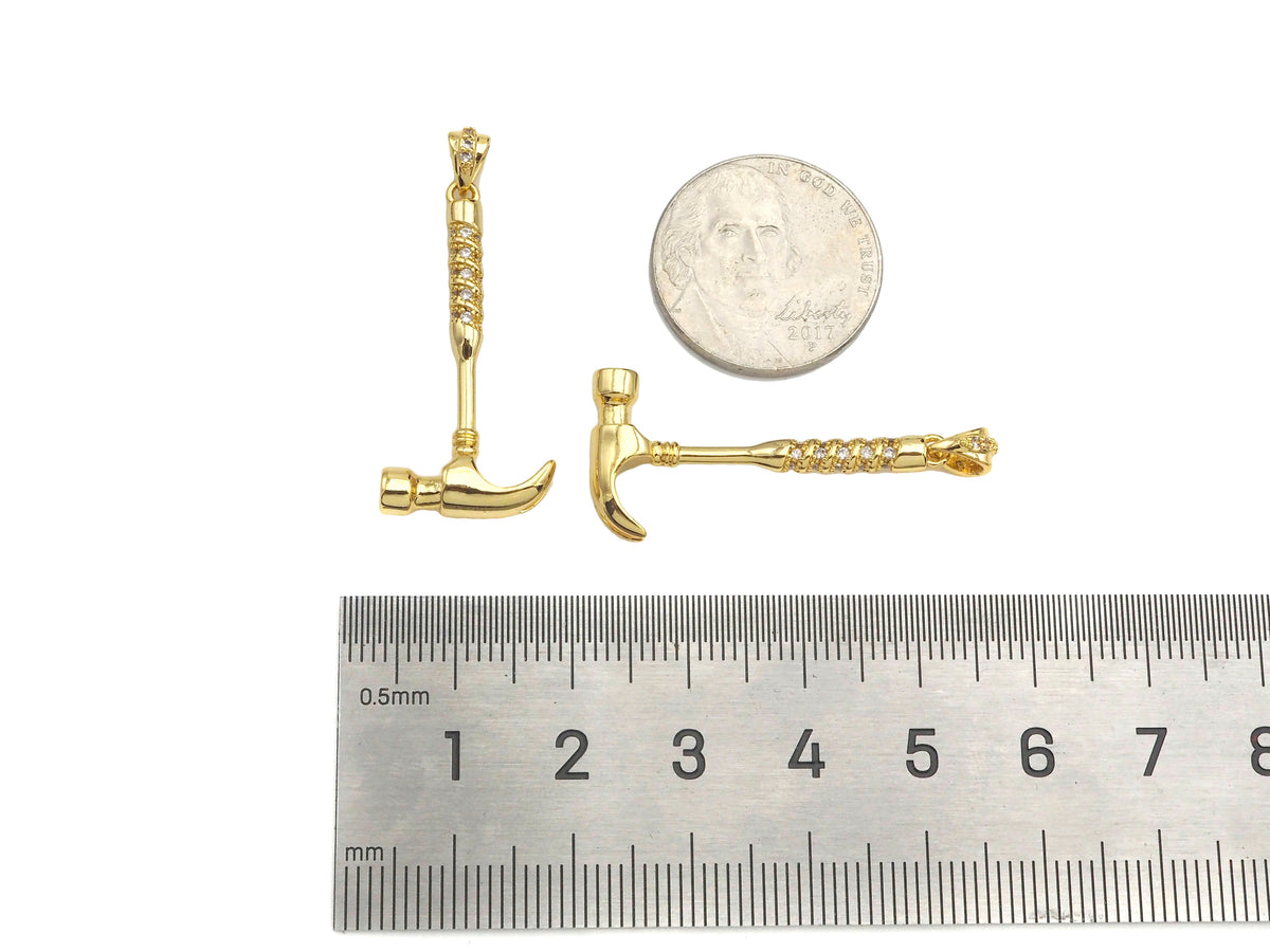 18K Gold Hammer Shape Pendant, Necklace Bracelet Charm Pendant,15x40mm,Sku#FH163