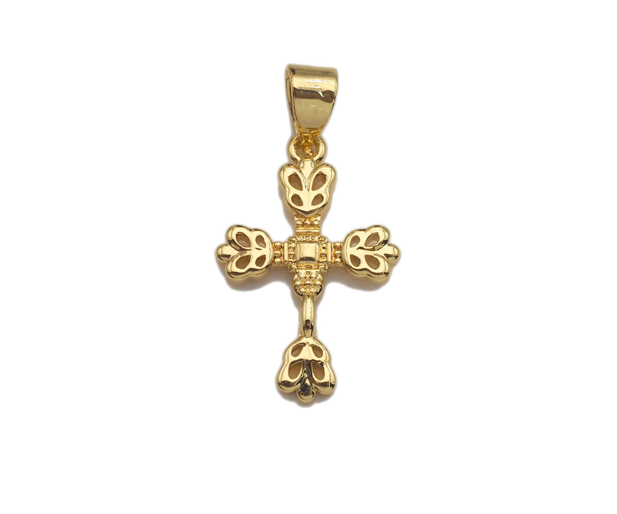 18k Dainty Gold Flower Cross Shape Charms, Dainty Charms,  Sku#F1300