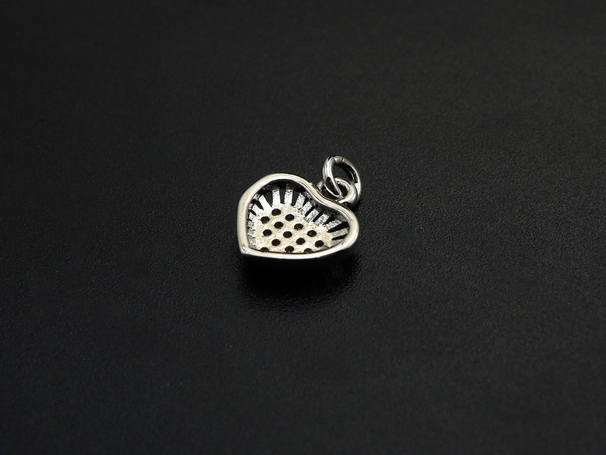 CZ Micro Pave Heart Shaped Pendant/Charm with Lace Edge, Clear Cubic Zirconia Pave Charm, Silver/Gold Plated, 10x11mm, sku#F1136
