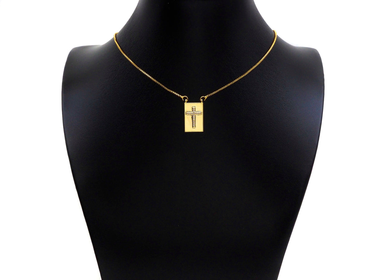 CZ Micro Pave Cresent Heart Star Cross On Rectangle Charms, Dainty Gold Charms Pendant, Rectangle Necklace Pendant, 12x21mm, Sku#F1346