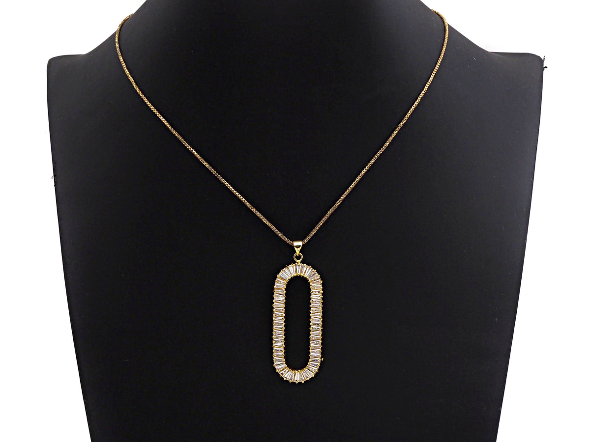 LARGE CZ Micro Pave Oval Clip Shape Pendant, Cubic Zirconia Frame Pendant, Silver/Gold Tone, 20x52mm, Sku#FH83