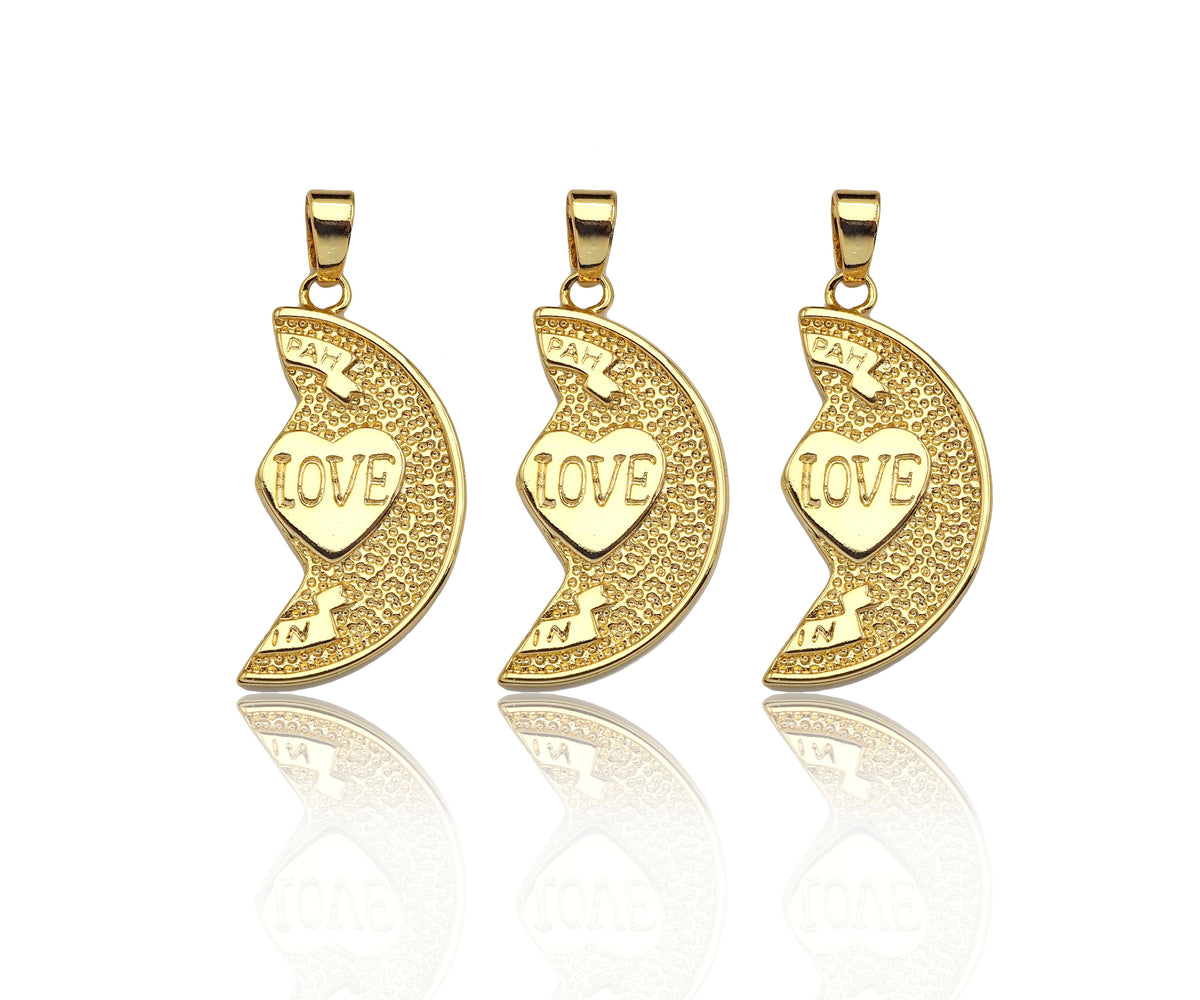 Love Heart On Cresent Moon Shape Pendant,18K Gold Charm, Necklace Bracelet Charm Pendant,16x30mm,Sku#FH164